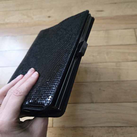 Vintage Elan Black Mesh Sparkle Handbag Clutch with Chain - Picture 10 of 16